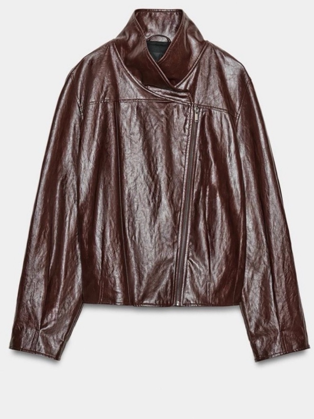 Zara ZW COLLECTION FAUX LEATHER JACKET Size XL Burgundy
